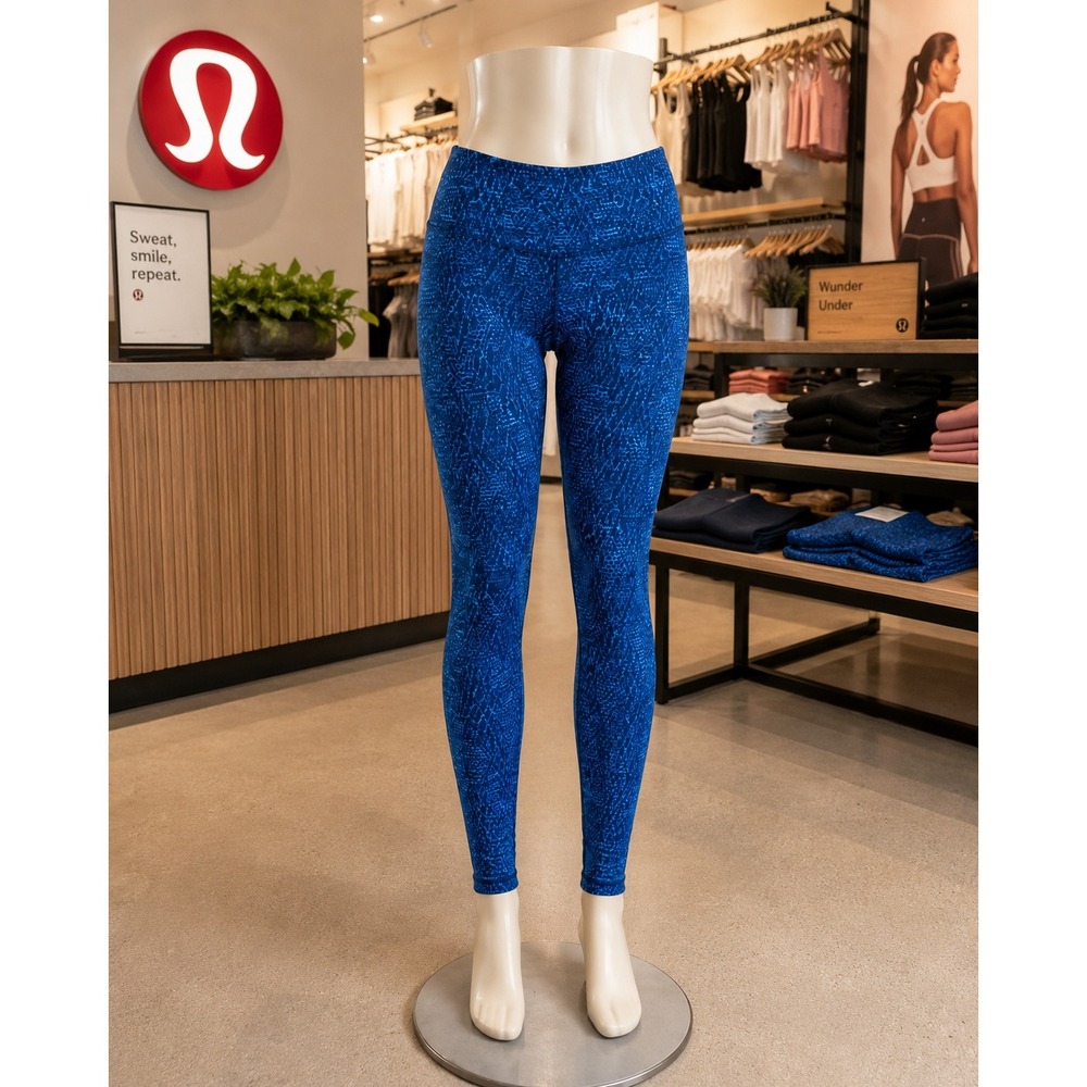 Lululemon Blue Abstract Leggings Size 4 High Rise 29" Inseam Yoga Athletic Pants
